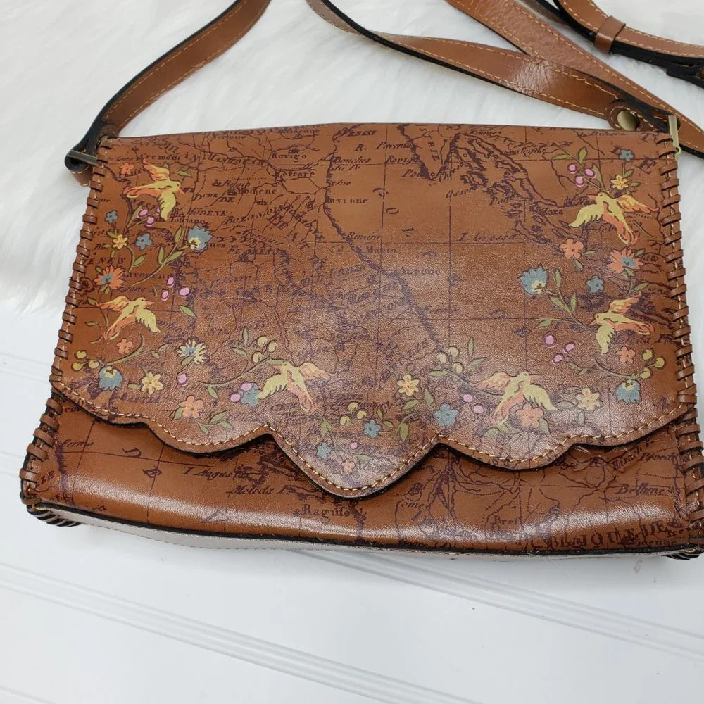 PATRICIA NASH Crossbody Purse 11x8x2" P521330 Floral Map Print Leather NEW! Exc - Picture 2 of 16